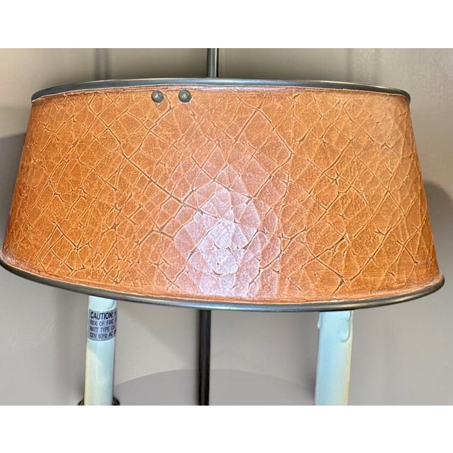 Elegant vintage two-light bouillotte table lamp featuring an unusually beautiful textured painted-metal tole shade and...