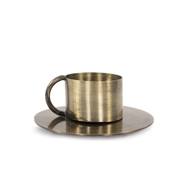 Gold Italo Short Antique Brass Candle Holder with Handle For Sale - Image 8 of 11