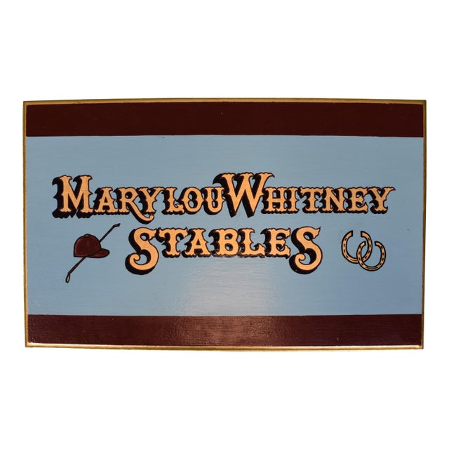 Marylou Whitney Stables Hand Gilt Painted Wood Plaque For Sale