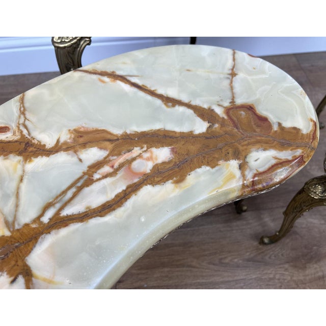 Vintage French Nested Tables in Marble, Onyx, and Brass, Set of 3 For Sale - Image 11 of 18