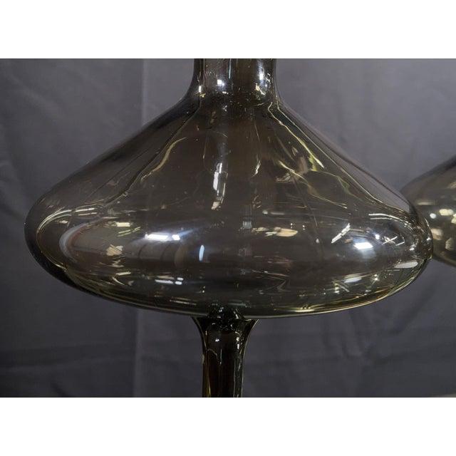 Mid-Century Modern Vintage Balboa Venetian Smoked Glass Footed Decanters / Vases Handmade in Italy - A Pair For Sale - Image 3 of 9