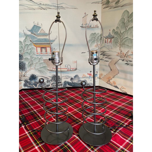 1970s 1970s Minimalist Metal Spiral Lamps - a Pair For Sale - Image 5 of 7