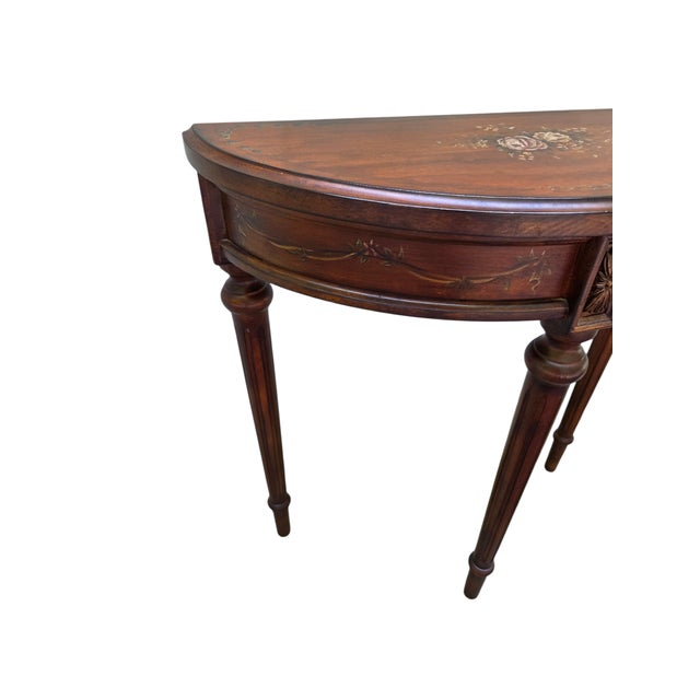 Brown 1990s Ethan Allen Tuscany Demilune Console Hall Table Server Neo Classical End Table For Sale - Image 8 of 13
