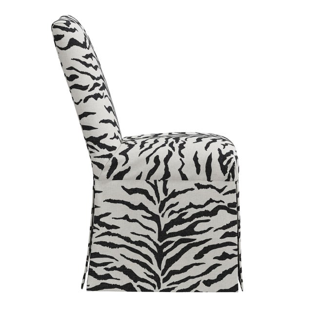 Traditional Slipcover Dining Chair in Cream Black Linen Zebra For Sale - Image 3 of 8