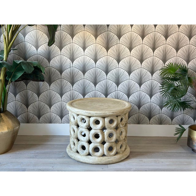 2020s Antiqued Transitional Tribal Drum-Style Concrete “Dagen” Coffee Table by Made Goods For Sale - Image 5 of 12