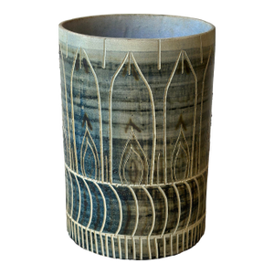 Rare Vintage Large-Scale Puerto Rican Pottery Corp. Glazed Vessel With Incised Motifs, Circa 1950s