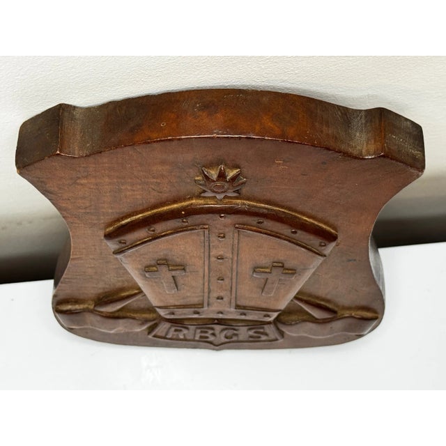 C1919 Hand-Carved Heraldic School Crest Plaque — Rivington & Blackrod Grammar School, Lancashire Wall Crest Sculpture For Sale - Image 9 of 18
