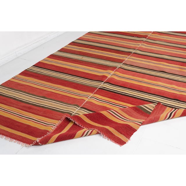 Turkish Vintage Red Striped Kilim Rug For Sale - Image 3 of 10