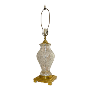 High Quality Vintage Brass Clear Cut Glass Etched Crystal Electric Table Lamp
