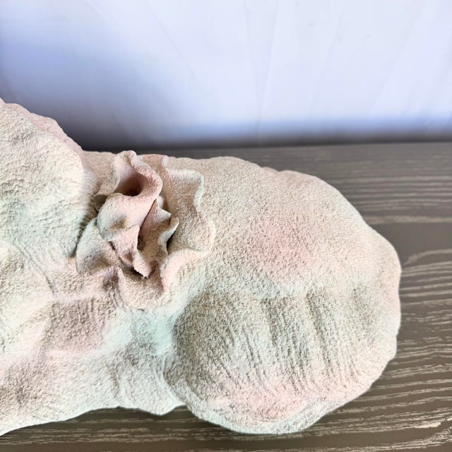 Vintage Pink White and Green Ceramic Cat Sculpture For Sale - Image 4 of 8