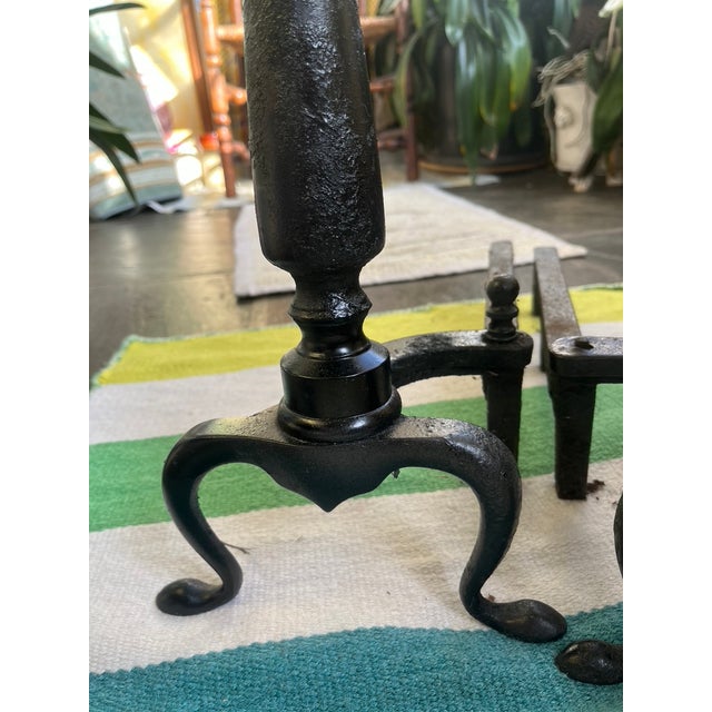 19th Century Antique Cast Iron Federal Style Andirons—A Pair For Sale - Image 5 of 6