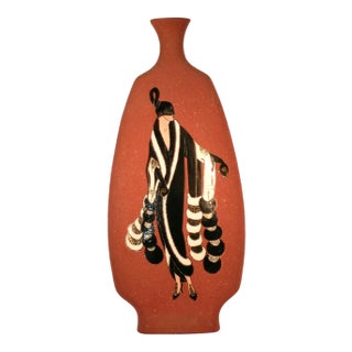1990s Art Deco Style Hand Painted Ceramic Vase For Sale