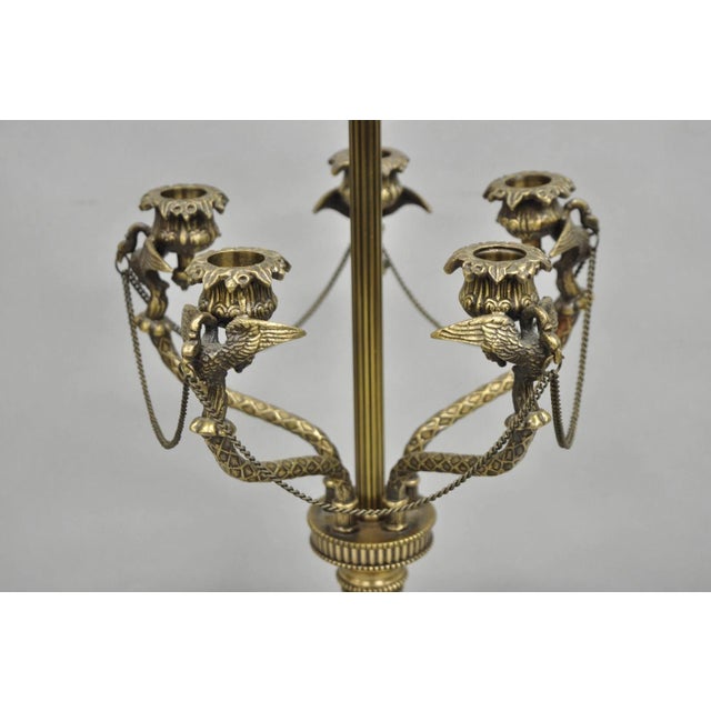 Vintage French Regency Style Brass Swans Candelabra Table Lamps - A Pair For Sale - Image 4 of 12