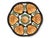 Mid 20th century French majolica oyster plates featuring a vibrant orange and black palette with molded shell wells and...