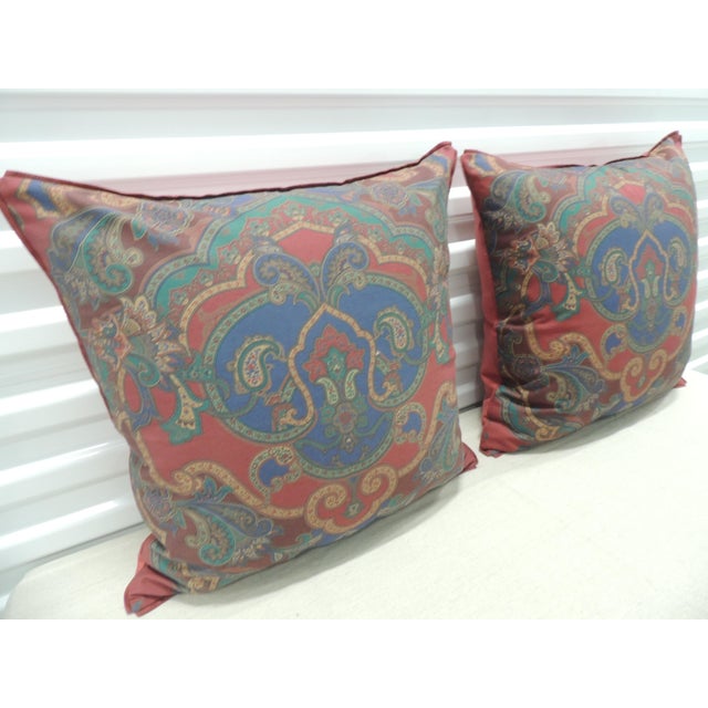 Red & Blue Modern Square Decorative Pillows From Portugal - A Pair For Sale - Image 4 of 5