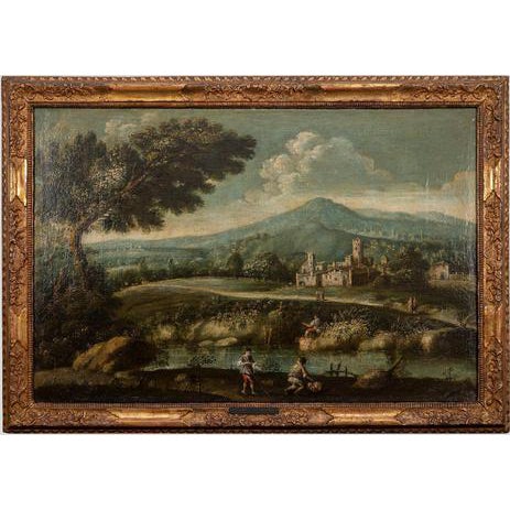 Landscape with Figures, Oil on Canvas, 18th Century For Sale