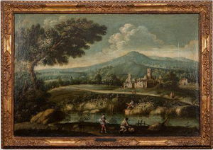 Landscape with Figures, Oil on Canvas, 18th Century