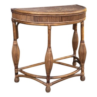 1970's Demilune Bamboo and Rattan Hall Table For Sale