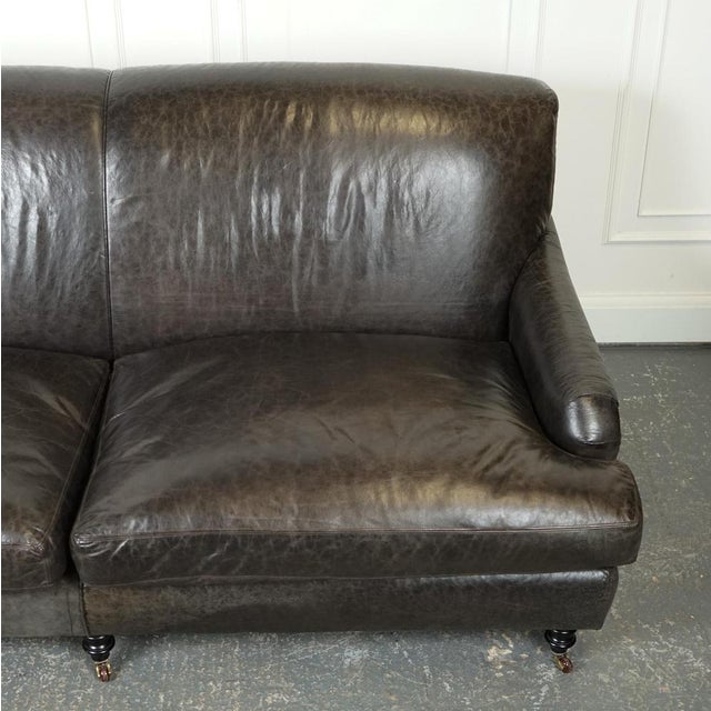 Exquisite Howard Style Heritage Grey Leather Sofa For Sale - Image 6 of 17