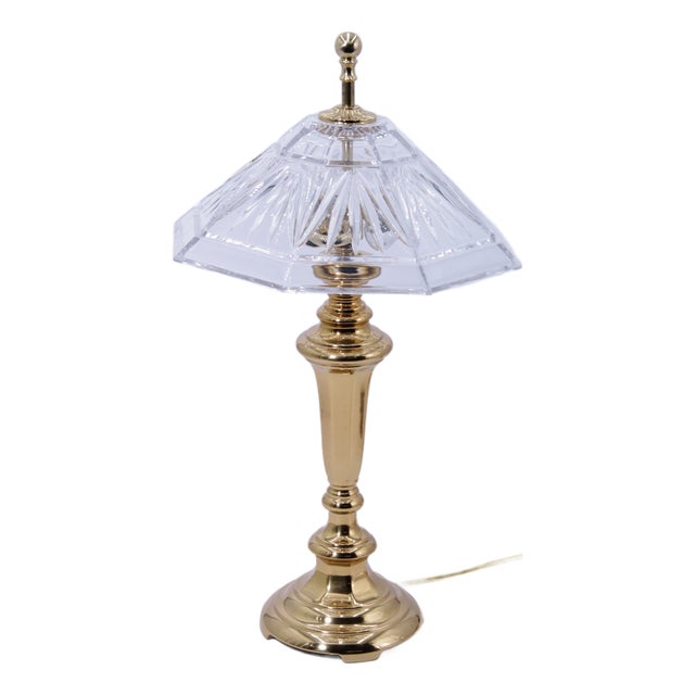 1990s Waterford Crystal Shade Brass Table Lamp For Sale