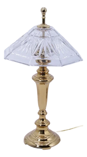1990s Waterford Crystal Shade Brass Table Lamp
