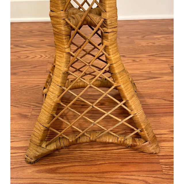 Vintage Monumental Coastal Rattan Wicker Plant Stand For Sale - Image 9 of 12