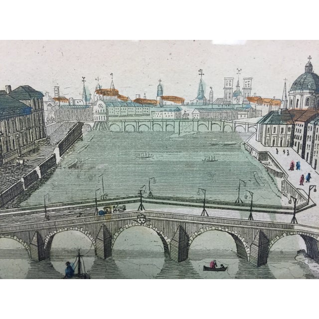 Lovely hand-colored engraving published 1766 of 'Le Pont Neuf Et Royal', the oldest standing bridge across the river Seine...