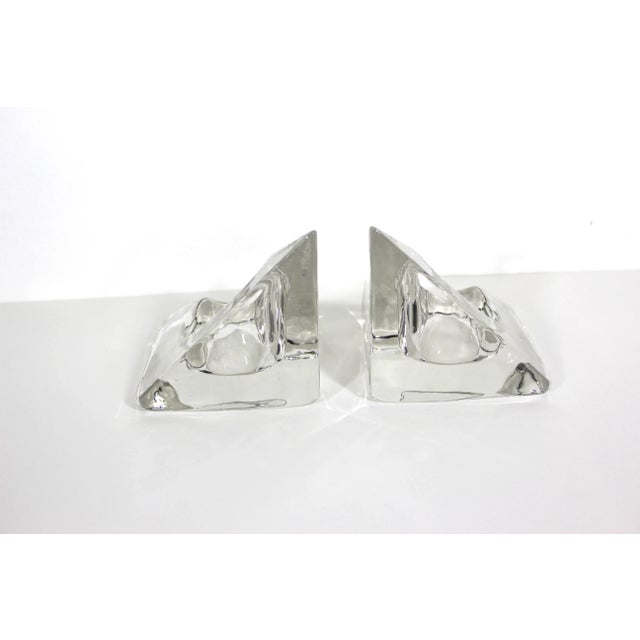 Stunning pair of Nybro clear volcano crystal or glass candle holders designed by Tord Kjellstrom in Sweden. Heavy enough...