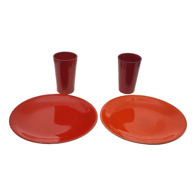 Red Ceramic Set by Robert Picault for Vallauris, France, 1950, Set of 4 For Sale