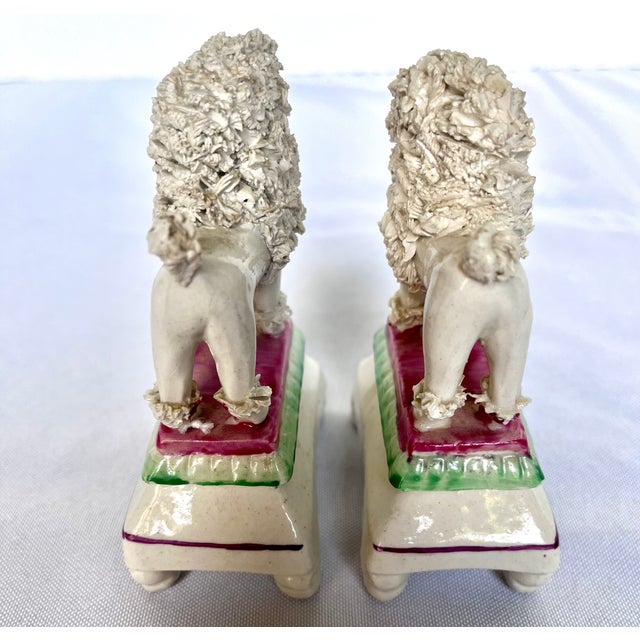 Antique Victorian Staffordshire Spaghetti Poodles on Pillow Bases - A Pair For Sale - Image 15 of 16