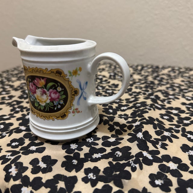Antique Victorian Style Porcelain Shaving Mug - Hand-Painted Floral Medallion For Sale - Image 4 of 7