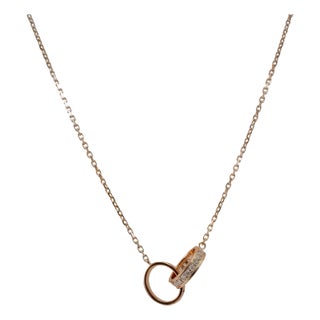 Cartier 18k Rose Gold Half Paved Diamond Baby Love Pendant Necklace For Sale