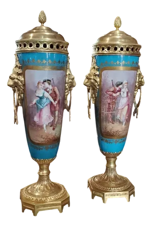 Napoleon III Porcelain Vases from Sevres, Set of 2