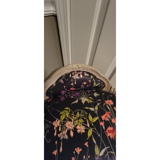 Black Vintage French Louis XV Style Black Floral Ornate Vanity Seat For Sale - Image 8 of 14