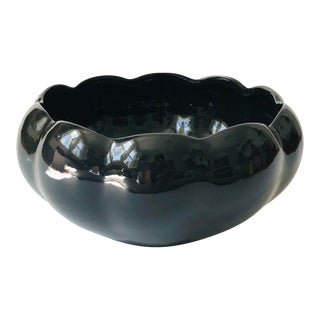 Vintage Scalloped Black Ceramic Bowl For Sale