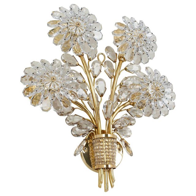 Large Gilt and Crystal Glass Flower Sconce from Palwa, 1970s For Sale - Image 10 of 10
