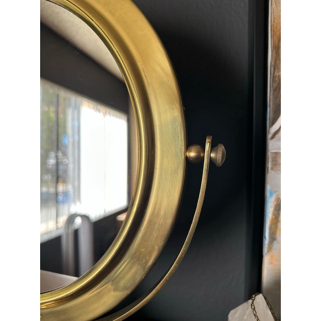 1970s Round Brass Tilting Vanity Mirror For Sale - Image 11 of 12