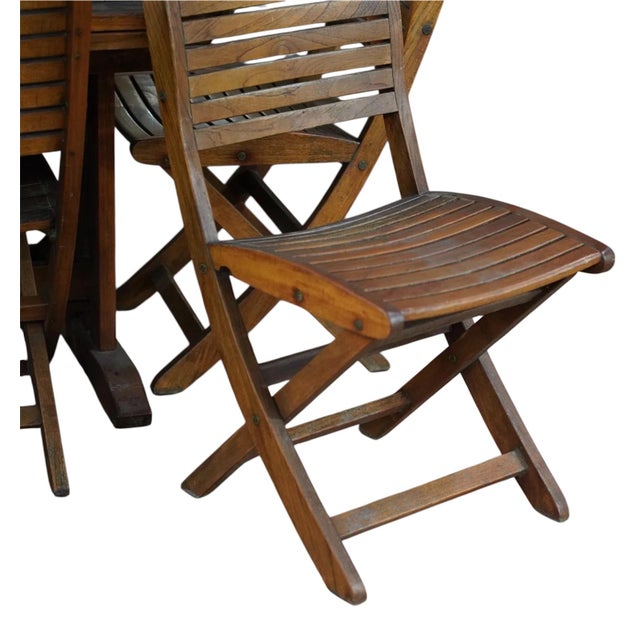 Les Jardins Teak Wood Patio Table and Eight Chairs Set Signed Outdoor Dining For Sale - Image 4 of 15