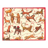 Animals With Red Ribbons Figurative Contemporary Original Watercolor by Pauline De Roussy De Sales For Sale