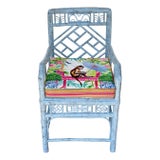 Elegant Vintage Chinoiserie Chippendale Faux Bamboo Chair With Tortoise Finish – Newly Painted For Sale