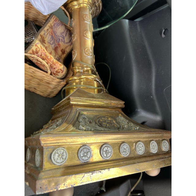 Late 19th Century Antique Brass Floor Table Lamp For Sale - Image 5 of 8