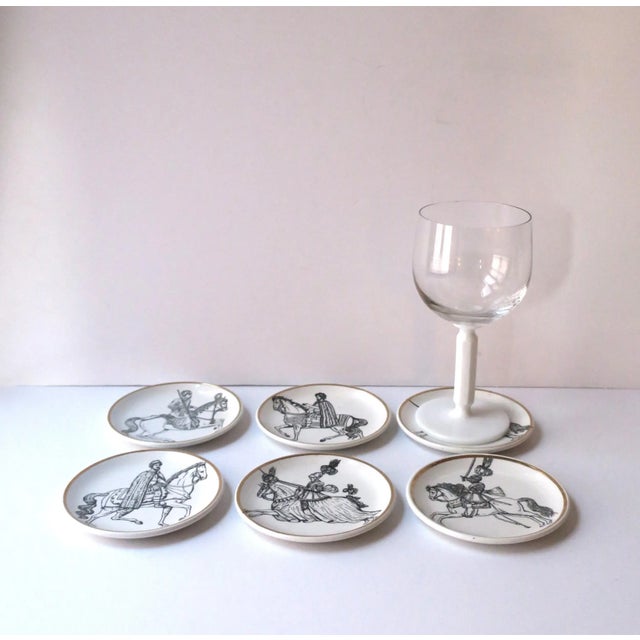Ceramic Horse Motif Piero Fornasetti Italian Cocktail Drinks Coasters or Wall Art, Set of 6 For Sale - Image 7 of 12