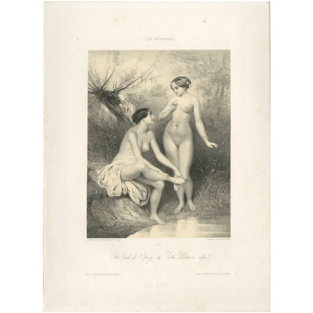 After Chassériau, Les Sylphides, Nudes at the Water's Edge, Lithograph, 1840 For Sale
