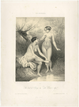 After Chassériau, Les Sylphides, Nudes at the Water's Edge, Lithograph, 1840