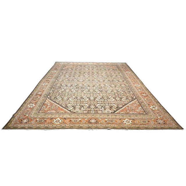 Antique Persian Sultanabad Wool 10x14 Orange, Gray, Ivory & Black Handmade Area Rug #1143026