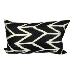 Turkish Modern Black Silk Ikat Pillow Cover