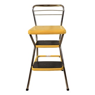 Vintage Cosco Stylaire Yellow Chrome Step Stool Chair For Sale