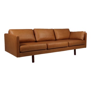 Model 220 Black Leather Three-Seat Sofa by Erik Jørgensen For Sale