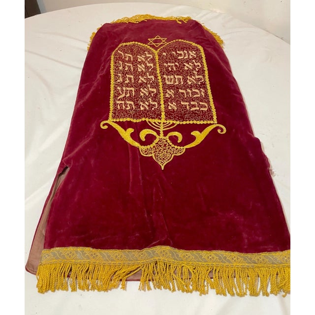 Traditional Rare Antique Hand Embroidered Judaica Jewish Memorial Torah Mantel Scroll Cover For Sale - Image 3 of 11