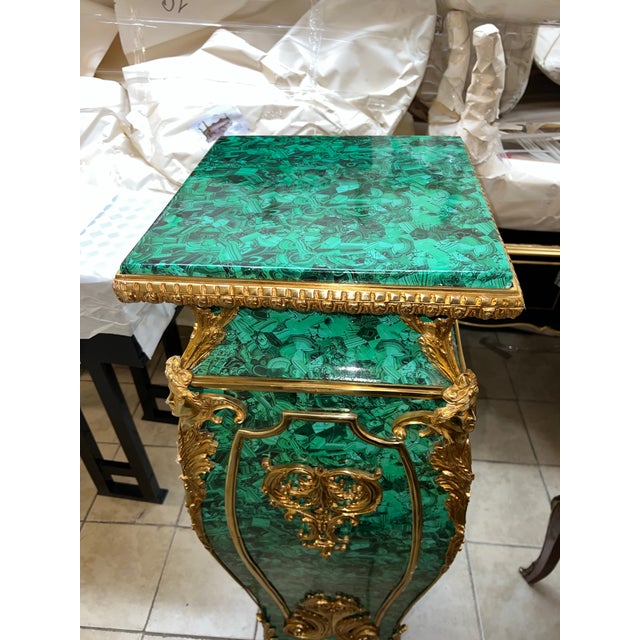 Beautiful Faux Malachite Pedestal Column made of real solid wood and bronze ormolu